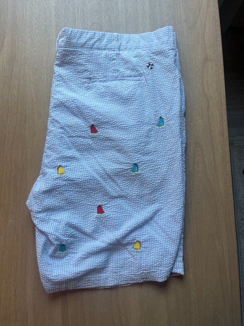 Castaway Nantucket Island Men's Blue Seersucker Beach Coastal Shorts Size 42 - Picture 7 of 9